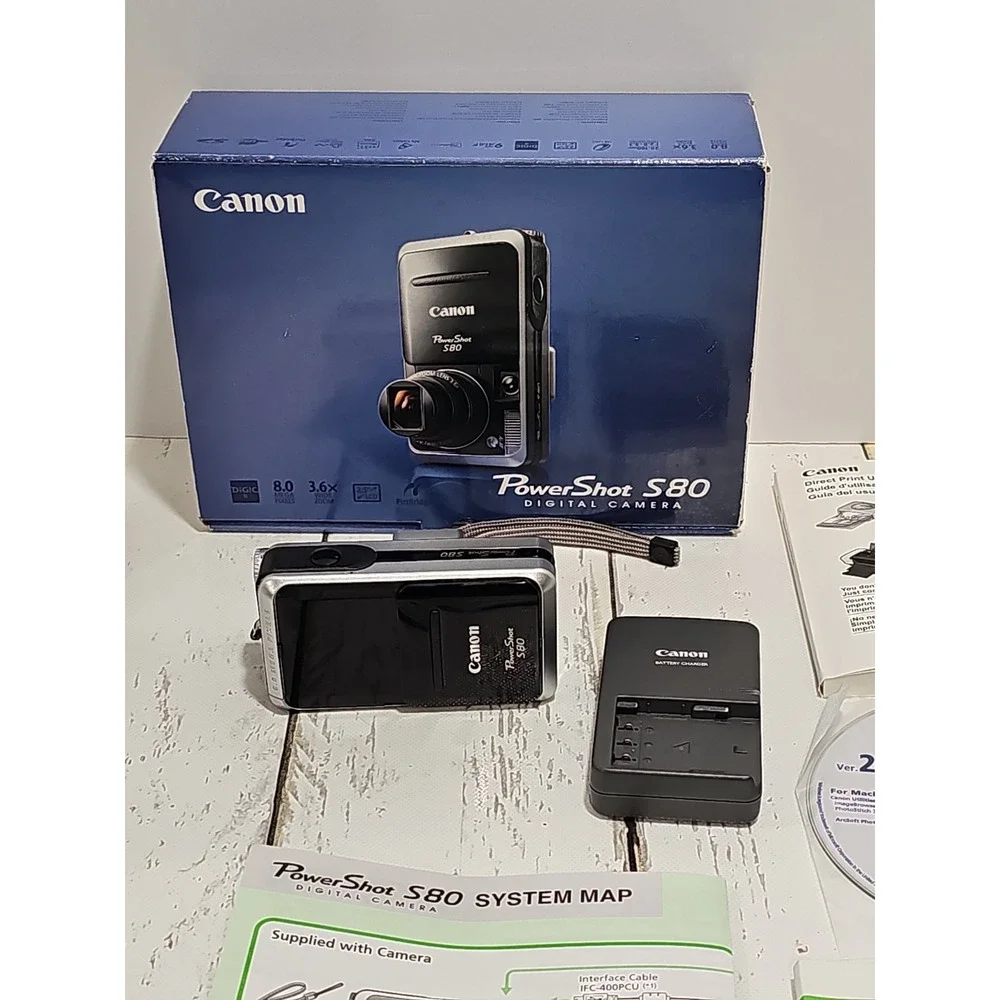 Canon PowerShot S80 8.0MP Digital Camera - Black And Silver - New Battery